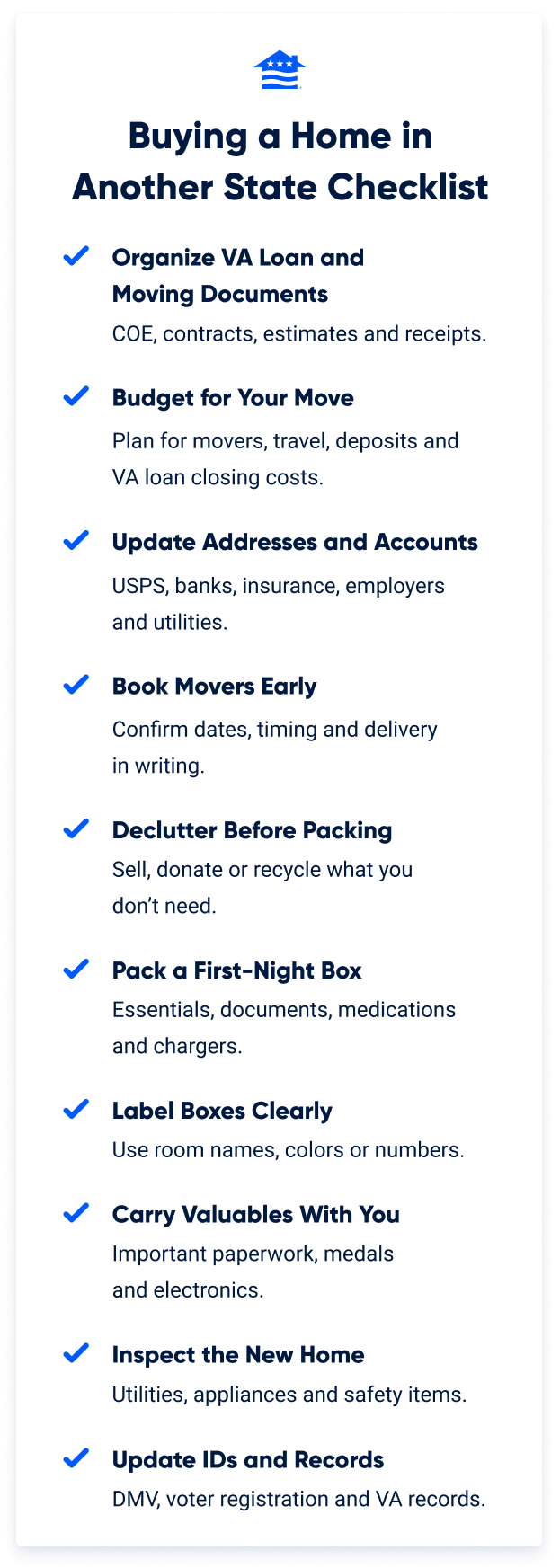 Infographic checklist for buying a home in another state.